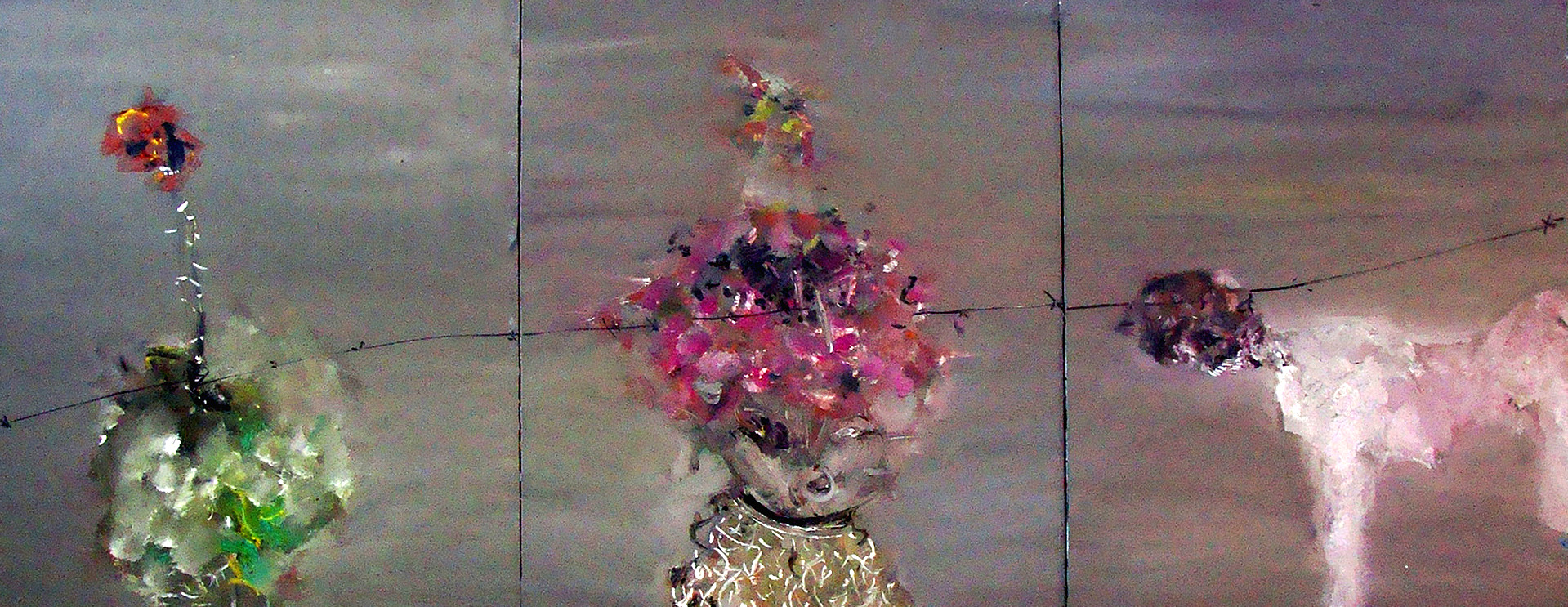 《花卉女人与狗》  布面油彩 2009年